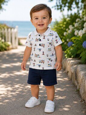 NWT Baby Essentials 2-Piece Toddler Boy Nautical Short Set Size 12 Months Beach